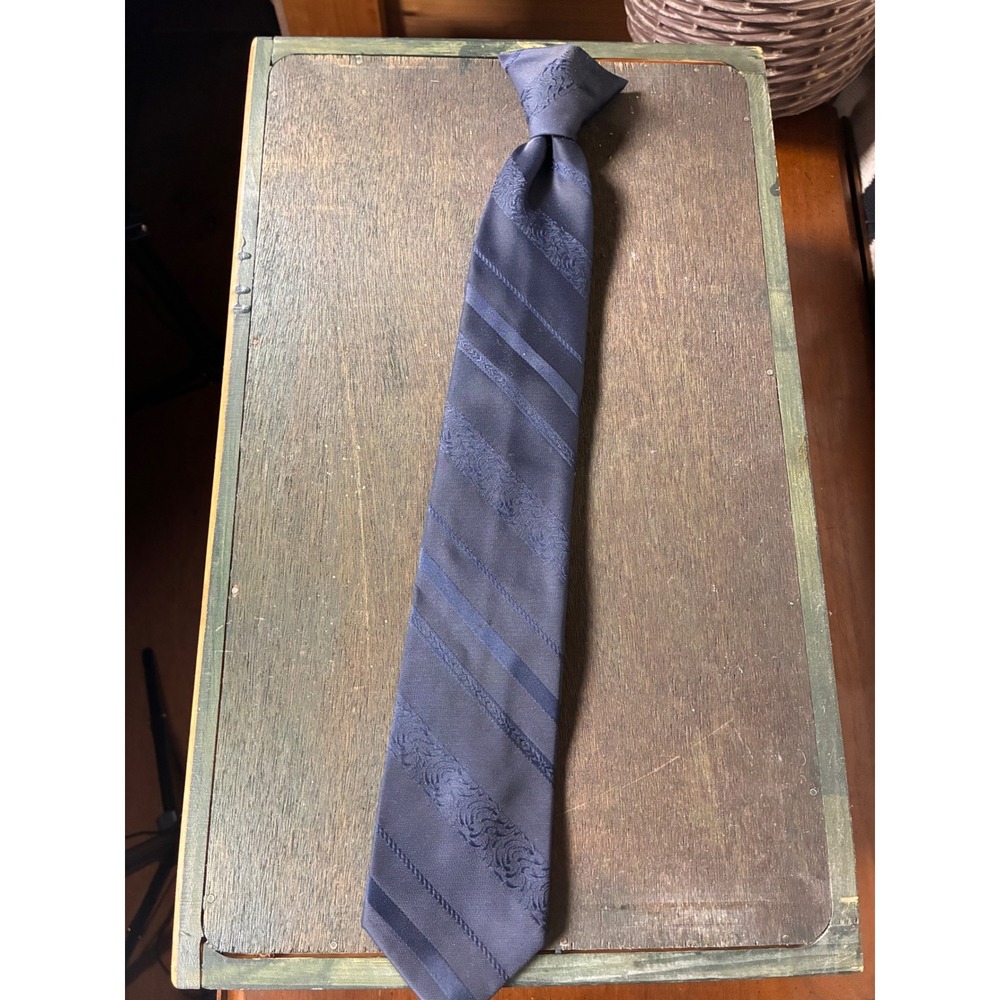 Philippe Creations Clip-On Tie Mens OS Navy Blue Excellent Paisley Striped
